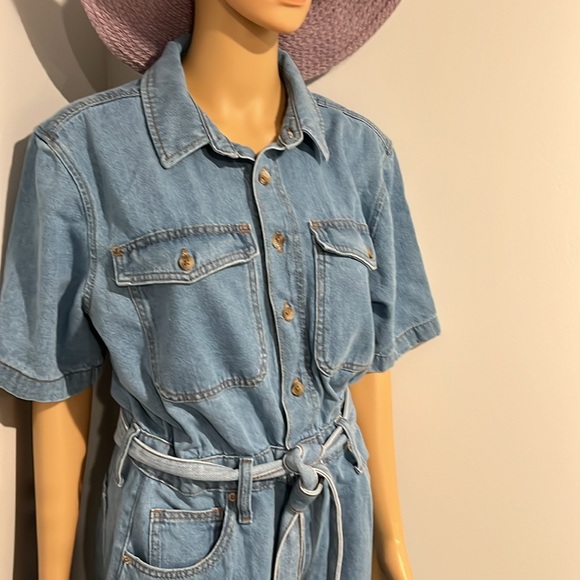 Women's Denim Cargo Jumpsuit - Universal Thread™ Medium Wash, wide legs - Picture 7 of 14